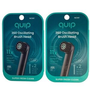 NEW Quip 360 Oscillating Replacement Brush Heads Black Soft (2) 2 packs 4 total